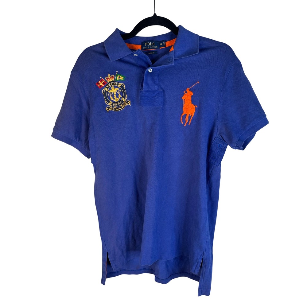 Polo Ralph Lauren Men's Blue Big Pony Marine Supply Crest Polo Shirt Medium